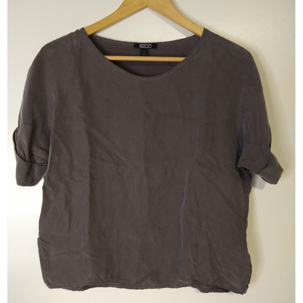 Natalie Busby Womens XS Short Sleeve Gray Top Boho Minimalistic Made in USA